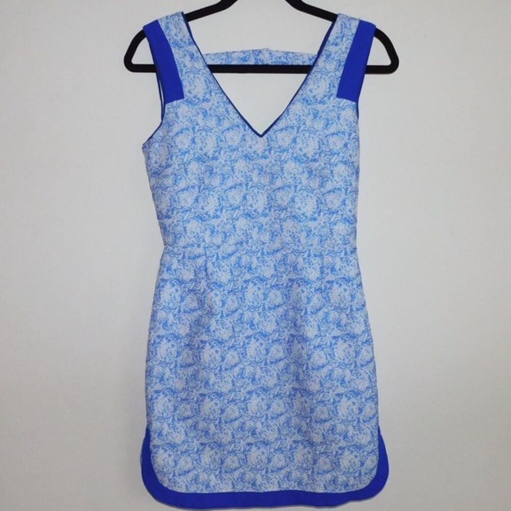 Lucy Paris Sleeveless Blue & White Floral V-Neck/Back Dress Small